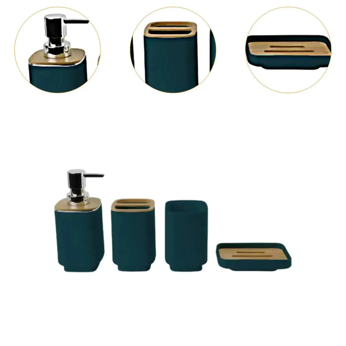 4-Piece Bathroom Accessory Set — Dispenser, Toothbrush Holder, Cup & Soap Tray