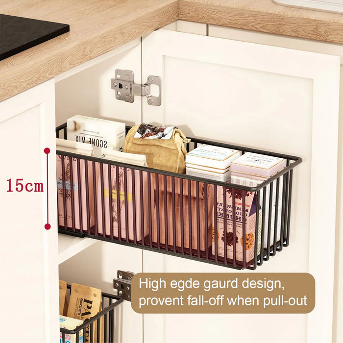 Pull-Out Cabinet Organiser – 2 Pack Carbon Steel Sliding Pantry Drawers