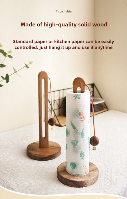 Solid Wood Paper Towel & Wrap Holder — Cat Paw / Four‑Leaf Clover / Cat