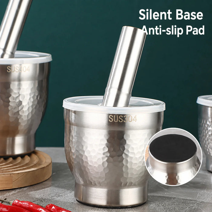 Stainless Steel Garlic Crusher with Covered Bowl — Manual Grinder for Garlic, Herbs & Spices