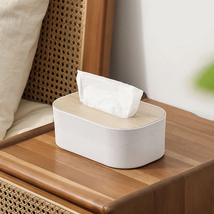Bamboo & Solid Wood Tissue Box — Removable Napkin Holder, White or Black