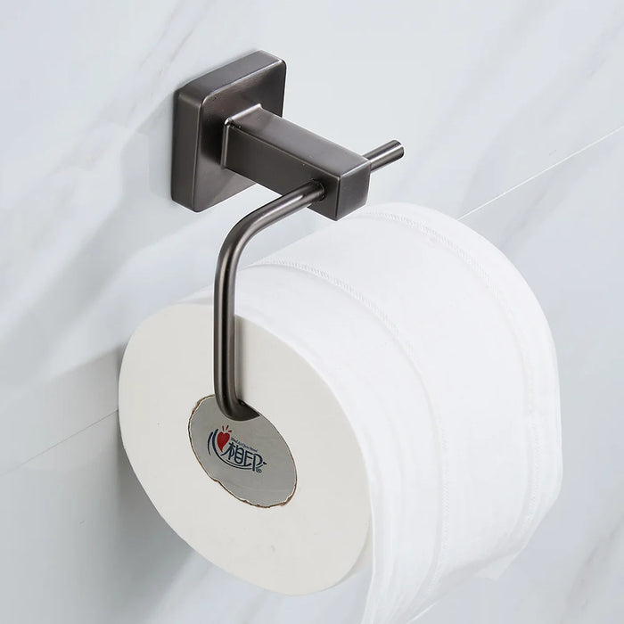 Gun Grey Bathroom Hardware Set — Towel Bar, Paper Holder, Ring & Hook