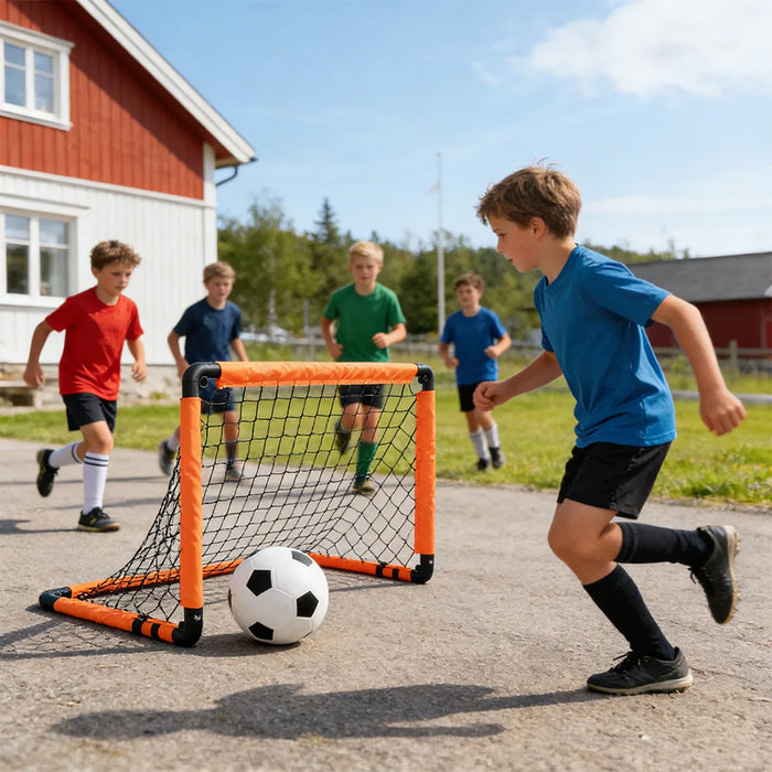 Kids Foldable Football Goal with Ball & Pump — Portable Outdoor Set