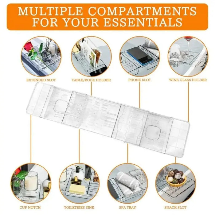 Transparent Expandable Bath Tray – Adjustable Tub Shelf, Anti‑Slip, Easy to Clean