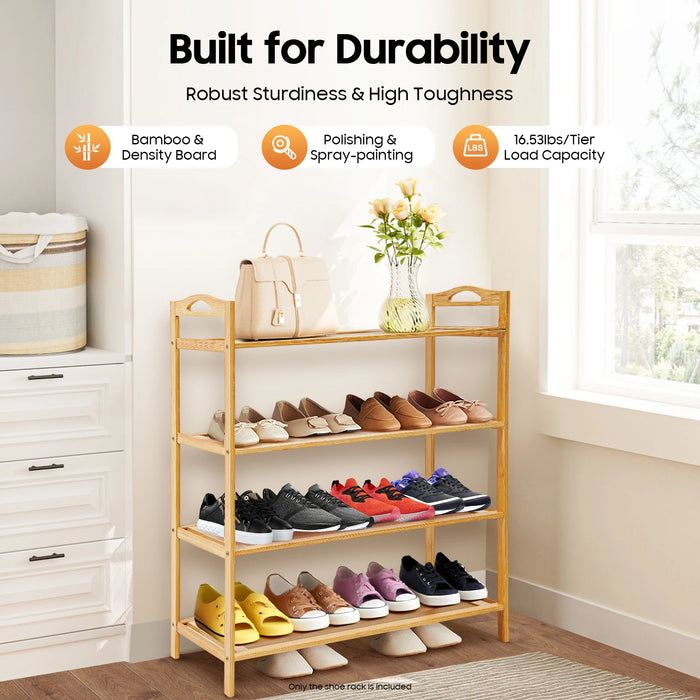 4-Tier Bamboo Shoe Rack – Free‑standing, Stackable Organiser for Hallway & Closet