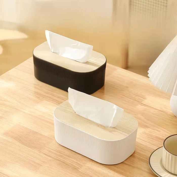 Bamboo & Solid Wood Tissue Box — Removable Napkin Holder, White or Black