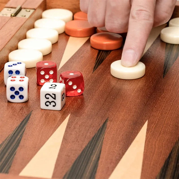 Handmade Foldable Wooden Backgammon Set – 11–17 inch, Inlaid Board & Full Accessory Set