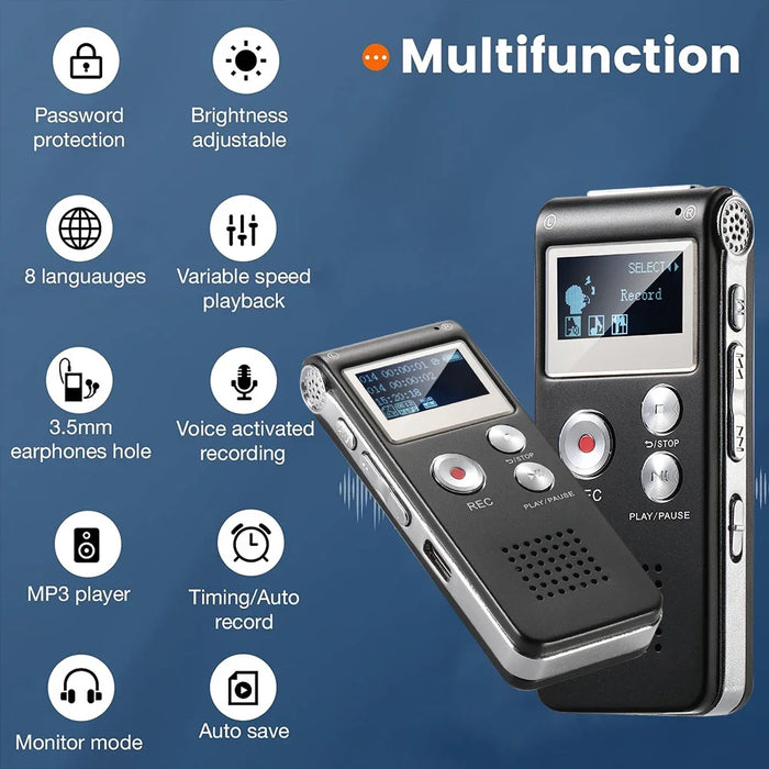Digital Voice Recorder — 1536kbps, MP3 Player, USB & Voice‑Activated