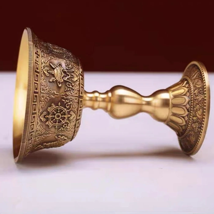 Copper Buddhist Candlestick with Bronze Finish — Dragon & Phoenix Inlay