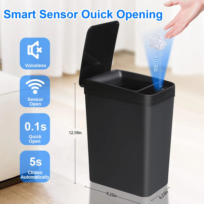 12L Touchless Sensor Bin — Slim Motion-Activated Lid for Bathroom, Kitchen & Office
