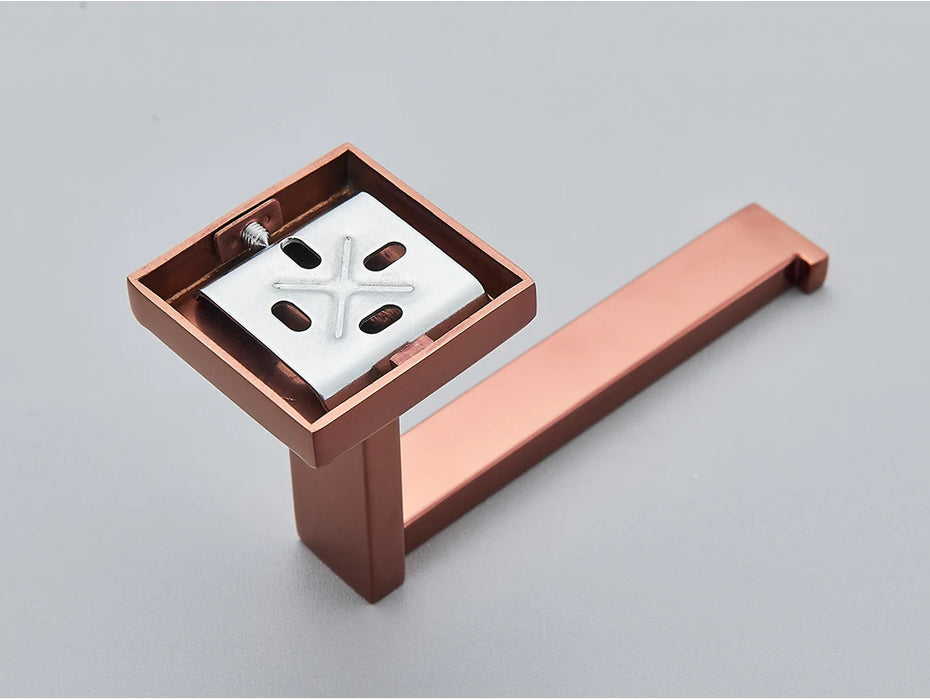 Rose Gold Bathroom Hardware Set — Stainless Steel Towel Rail, Toilet Paper Holder & Hook