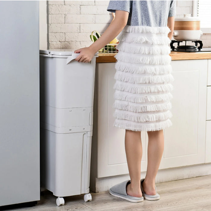 38 L Two-Tier Waste Bin with 4 Casters, White — 42 x 28.2 x 73 cm