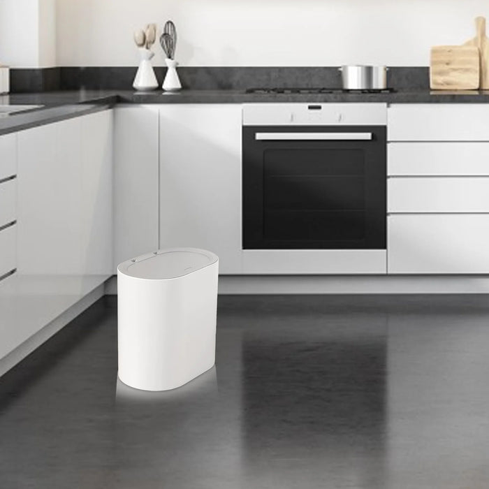 Slim Press-Top Bin with Lid and Wheels — Small Kitchen & Bathroom Waste Basket