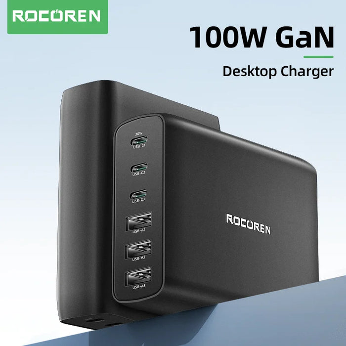 100W GaN USB‑C PD Fast Charger – Quick Charge 4.0/3.0 Desktop Station for iPhone 17 Pro Max