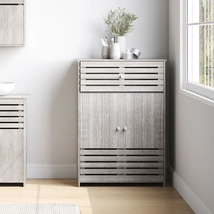 Modern Wooden Freestanding Bathroom Cabinet - Grey Oak, 60 x 30 x 85cm
