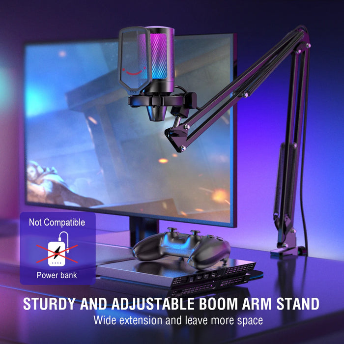 FIFINE A6T USB Gaming Microphone Kit with RGB, Cardioid Condenser & Boom Arm