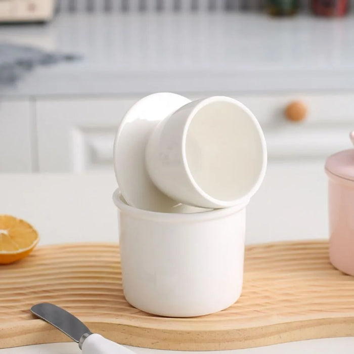 Ceramic Butter Cup with Lid — 350ml Sealed Butter Storage, Blue/Pink/White/Grey