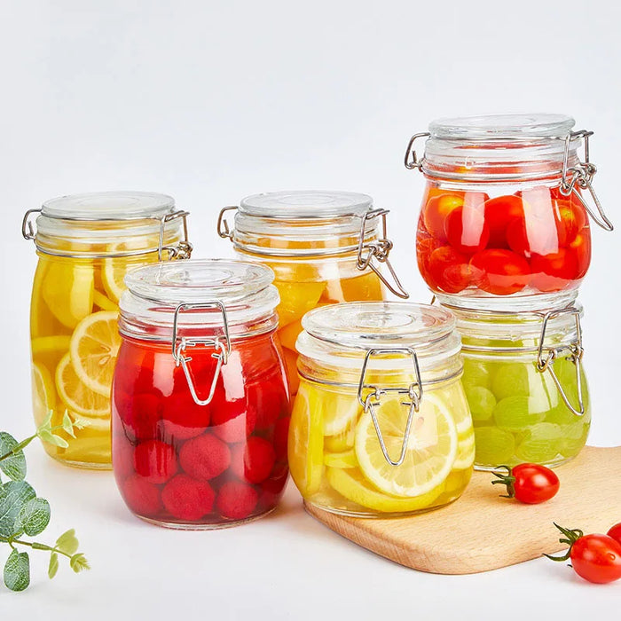 Sealed Glass Jars with Clip Lids — Airtight Food-Grade Storage (500–1000ml & 3‑piece set)