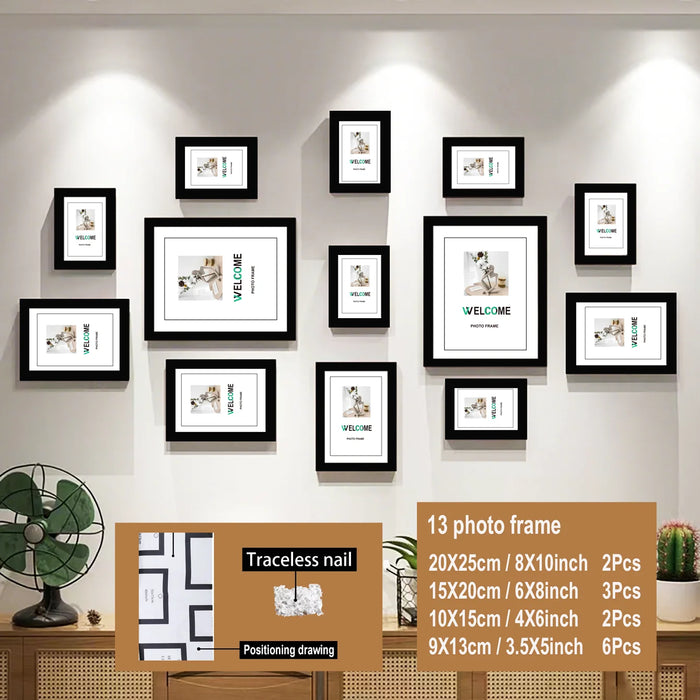 13-piece Wooden Picture Frame Set for Wall — Mixed Sizes for Photos