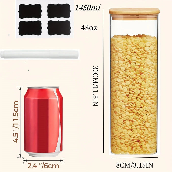 Square Borosilicate Glass Storage Jars with Bamboo Lids — 1450ml, 2 or 4 Pack