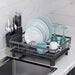 Countertop Dish Drainer with Drainboard & Utensil Organiser — Wrought Iron, Single-Layer (White/Black)