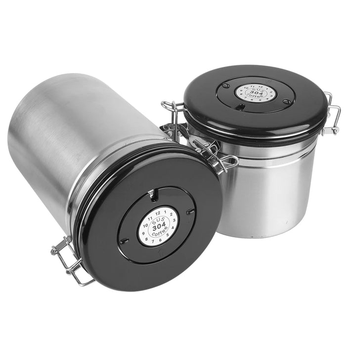 Stainless Steel Coffee Canister with Airtight Lid & CO2 Valve — 1.2L / 1.8L