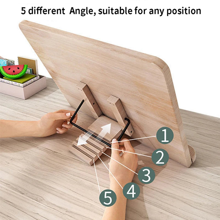 Adjustable Wooden Book Stand – Pine Reading Rack for Kids & Adults with Tablet Holder