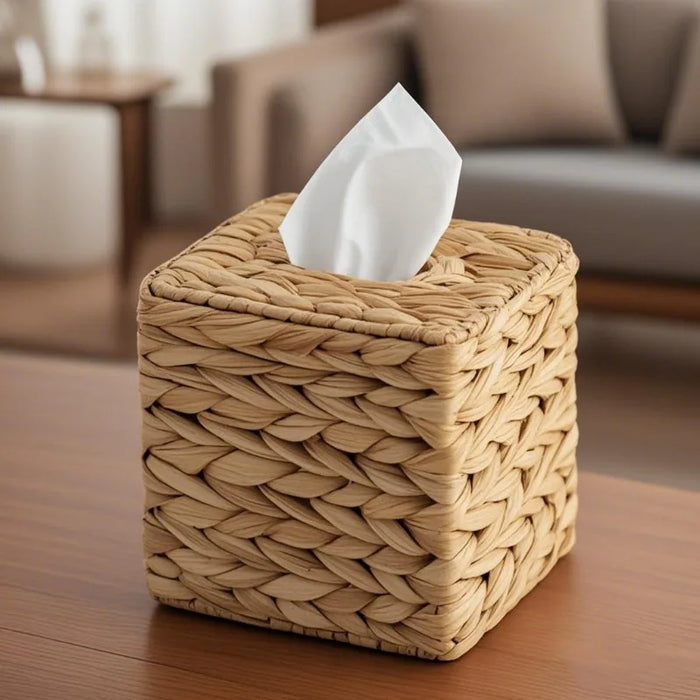 Woven Wooden Tissue Cube — Square Decorative Tissue Box Stand (1pc)