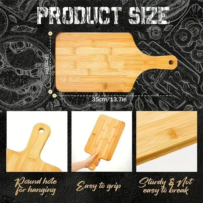 Bamboo Cutting Board with Handle — 11 x 5 inch Wooden Serving & Chopping Board
