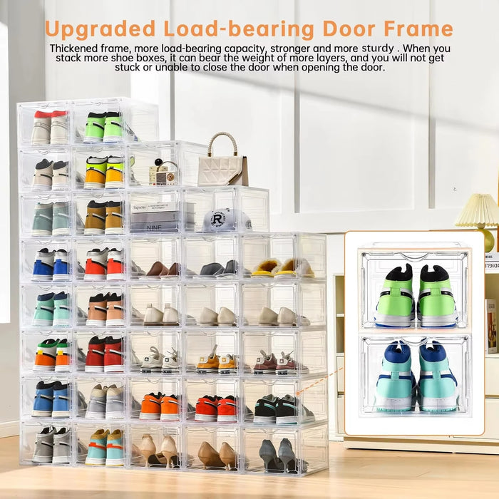 Clear Magnetic Stackable Shoe Boxes — 6/9/12 Pack, Flip-Front Organisers