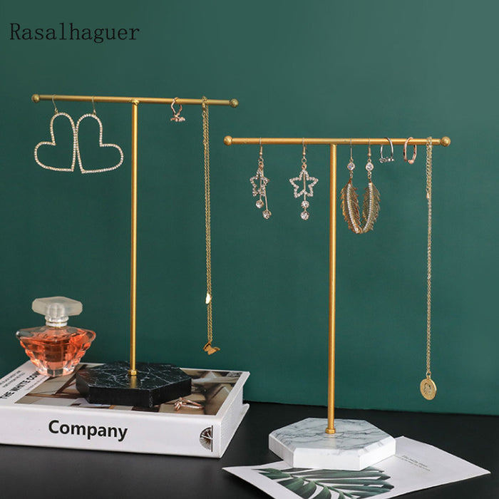 T-shaped Jewellery Display Stand — Wood & Metal, Gold and Black options