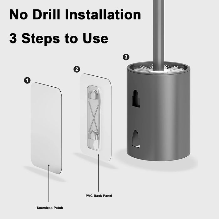 Long‑Handle Aluminium Toilet Brush with Wall‑Mounted Holder — White, Grey or Black