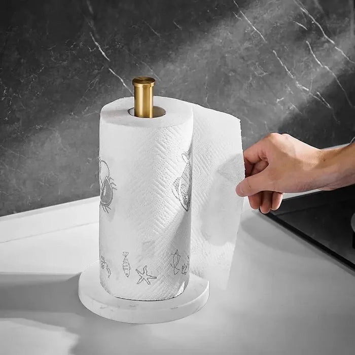 Nordic Marble & Space Aluminium Paper Towel Holder — Vertical Kitchen Roll Stand (Black, White, Gold)