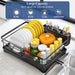Large Rustproof Iron Dish Drying Rack with Drainboard and 3‑Slot Utensil Holder