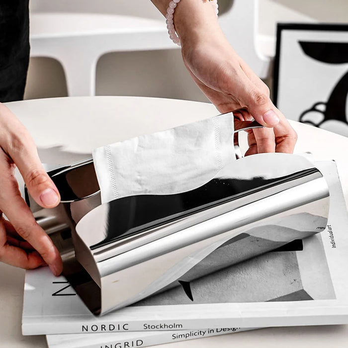 Stainless Steel Tissue Box — Irregular Pull-Paper Dispenser (Silver)