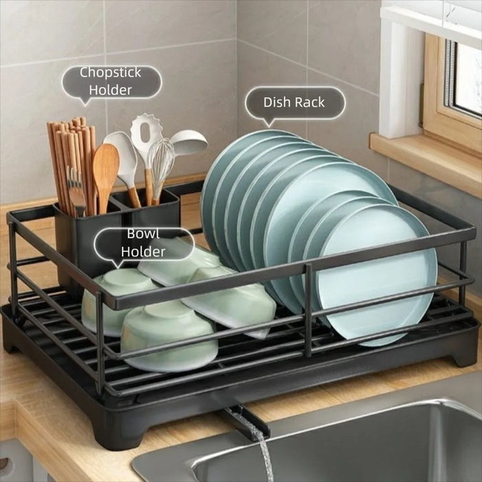 Carbon Steel & PP Dish Drying Rack with Drainer Tray — Space-Saving Plate Organiser