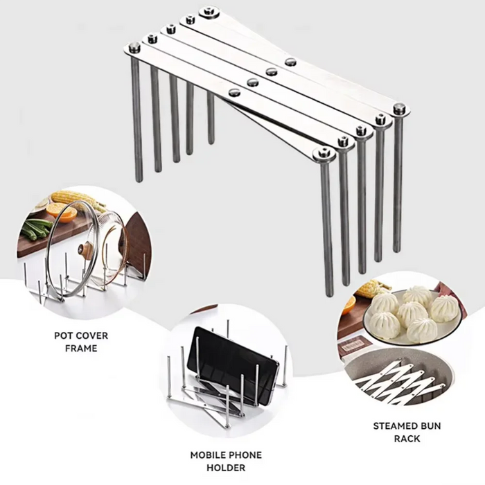 Retractable Stainless Steel Storage Rack – Space-Saving Pot Lid & Plate Holder