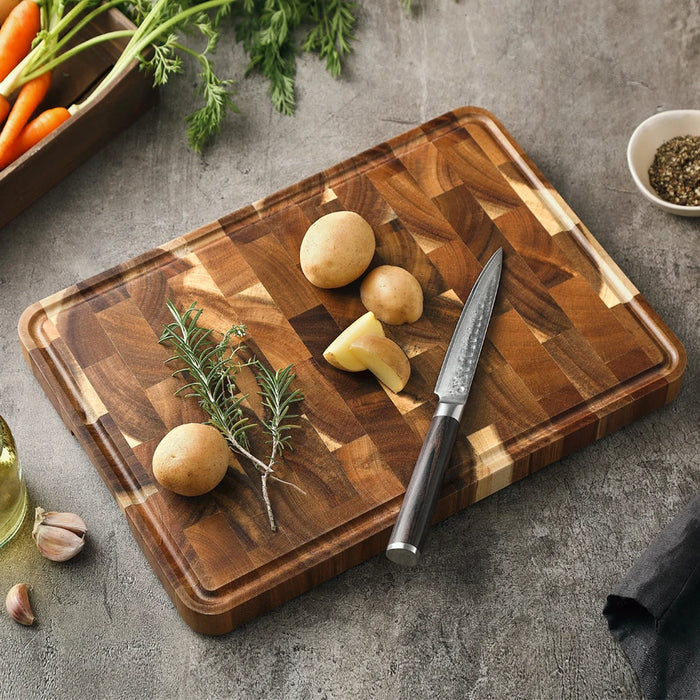 Acacia End-Grain Cutting Board 35×25×2.6cm — Seamless Splice, Damp-proof