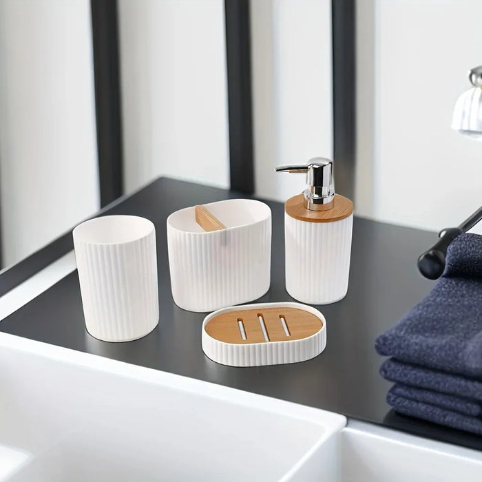 4-piece Bathroom Accessory Set — Toothbrush Holder, Mouthwash Cup, Soap Dispenser & Soap Dish