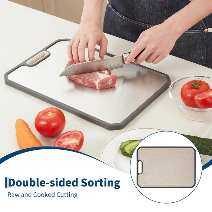 Titanium Double-Sided Cutting Board with Deep Juice Grooves & Handles — 25 x 38 x 1.2 cm
