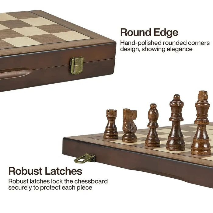 39.3cm / 15.47in Magnetic Wooden Folding Chess Set with 2 Extra Queens – Travel & Tournament