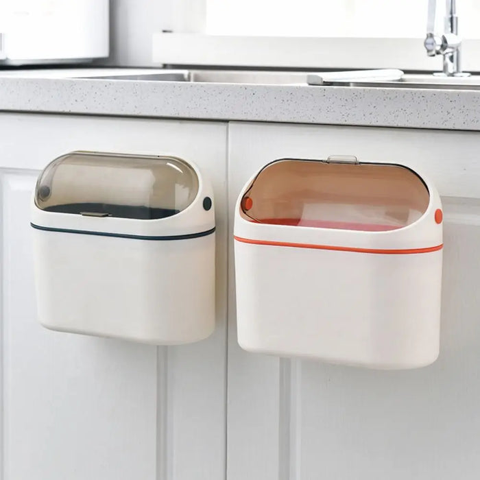 Mini Desktop Compost Bin – Hanging Countertop Rubbish Bucket (Orange / Navy)