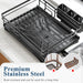 Large Rustproof Steel Dish Rack with Drainboard & Utensil Holder – Black