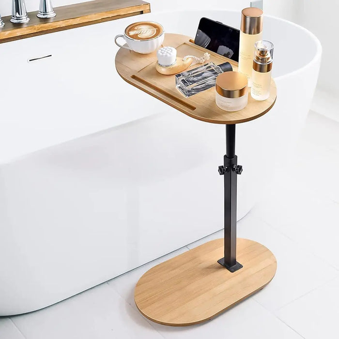 Bamboo Bathtub Side Tray – Height Adjustable Freestanding Bath Caddy