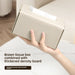 White Rectangular Leather Tissue Box Cover with Gold-Tone Edging — Small 16×11.5×8cm