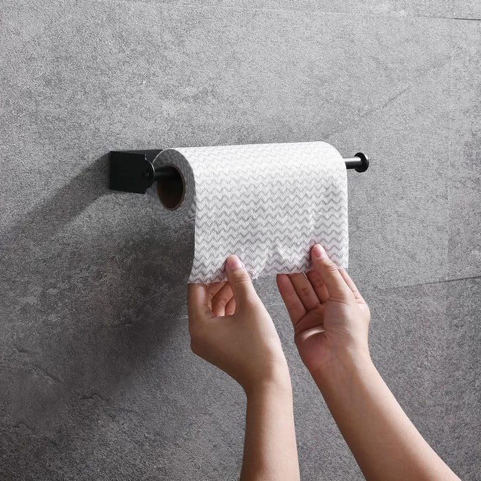 No‑Punch Stainless Steel Paper Towel Holder — Adhesive Kitchen Roll & Wrap Rack