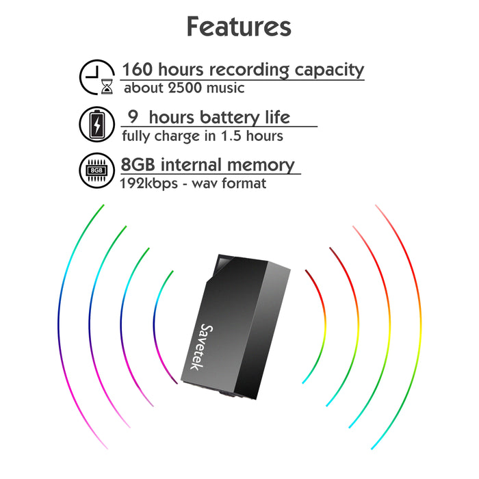 Savetek Mini USB Pen Voice‑Activated Digital Recorder WAV 192kbps — 8/32/64GB