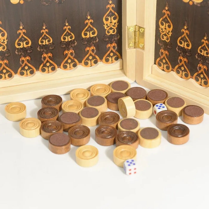 Foldable Wooden Backgammon Set – Portable Board with 30 Pieces (29/39/49cm)
