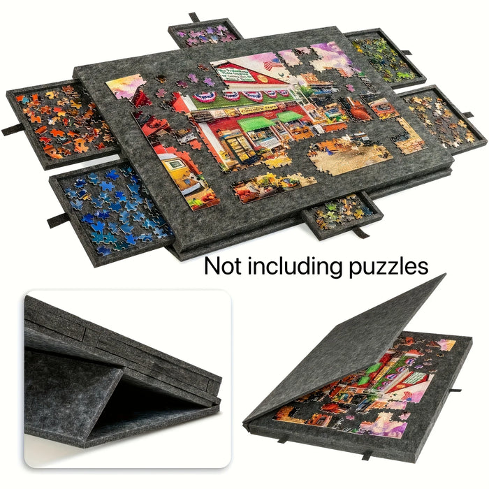 7-Piece Puzzle Storage Table with 6 Drawers — Felt Work Surface, Collapsible Organiser for 1000-Piece Jigsaws