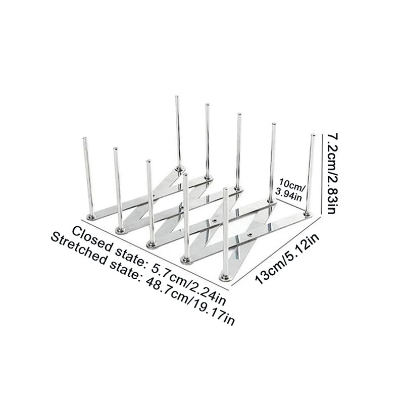 Retractable Foldable Stainless Steel Plate & Pot Lid Rack — Adjustable Dish and Tableware Organiser